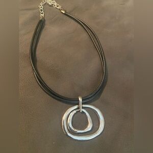 Chico’s Silver Double Ring Pendant Necklace - Black Cord